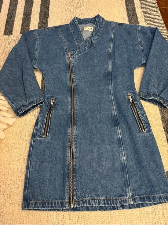 Etica Medium Blue Longline Asymmetric Denim Jacket NWOT - Picture 5 of 12